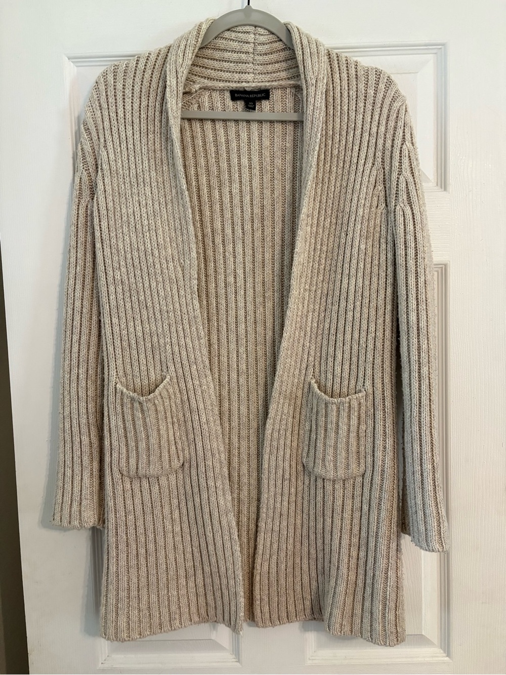 Banana Republic Heathered Beige Ribbed Open-Front Cardigan, women’s size XS